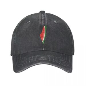 palestine watermelon map washed cotton cap – charcoal black