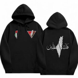 palestine keffiyeh map graphic hoodie – black
